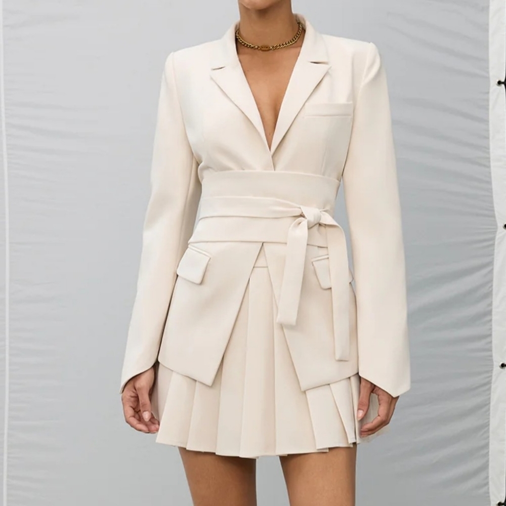 Commense Belted Cinched Waist Blazer